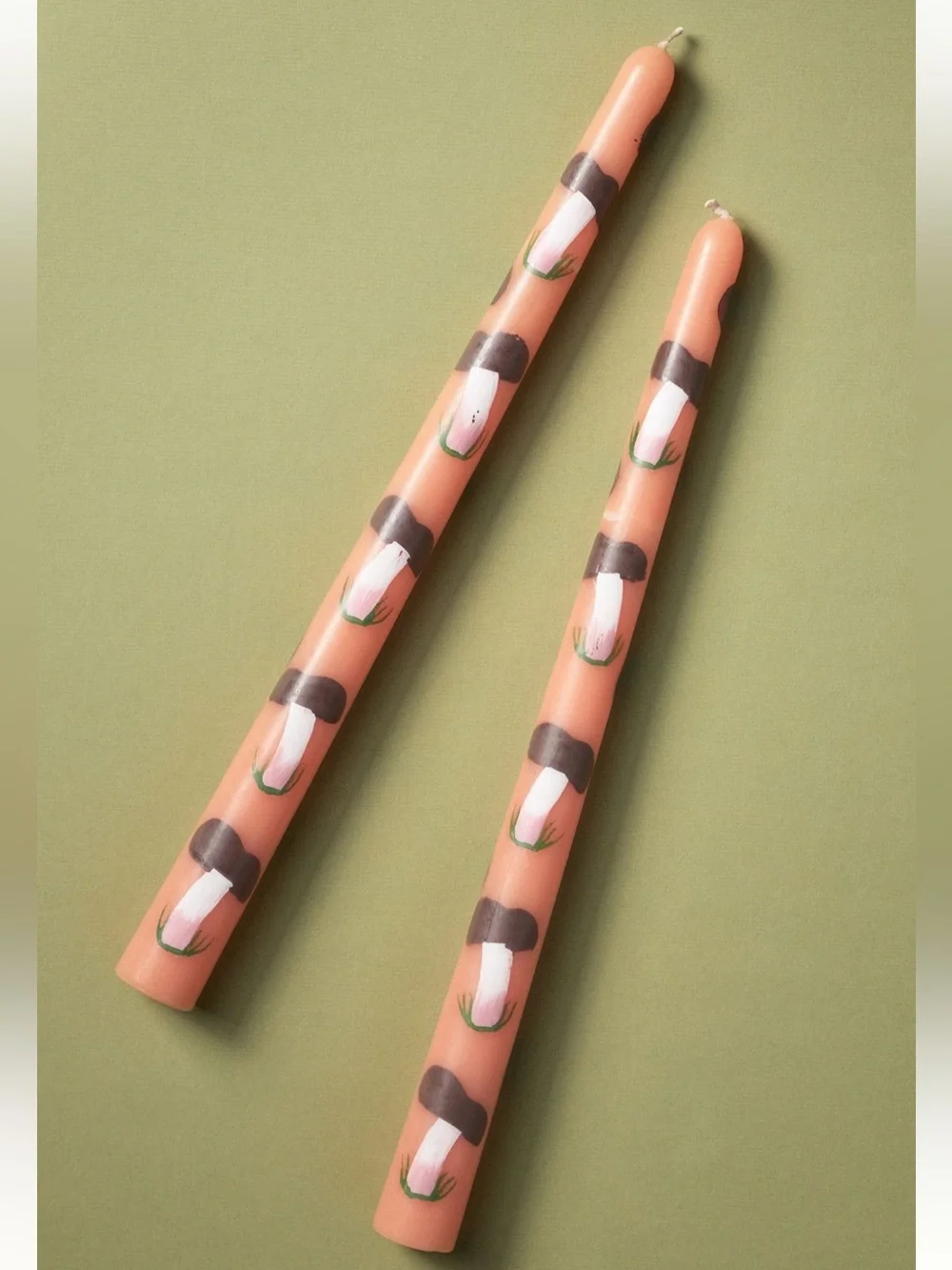 NIB Forage Fall Icon Taper Candles, Set of 2 in Orange Mushroom